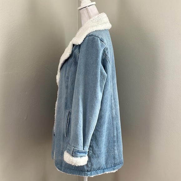 Faux Sherling Lined Denim Long Coat - Picture 7 of 9